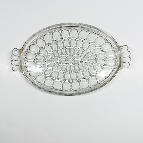 vintage Jeannette 12" Handled glass Tray Thumbprint gold trim platter glassware - Picture 8 of 11